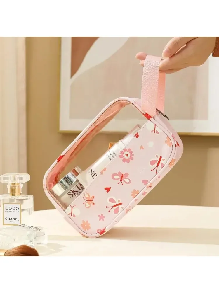 sac de lavage de douche de grande capacité, sac à cosmétiques translucide pour dames, sac de rangement de cosmétiques essentiels de voyage