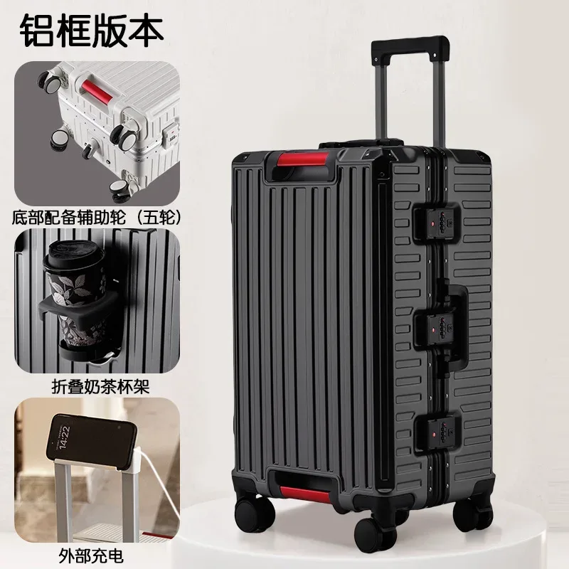 valises de voyage multifonctions à cinq roues, cadre en aluminium, grande taille 22-28 pouces, fendues 3:7