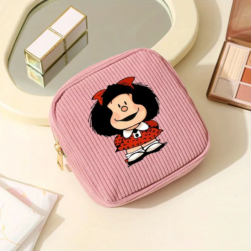 mini trousse de maquillage en velours côtelé mafalda pour femme - et cosmétique compact adapté aux voyages, trousse de toilette miniature adaptée à un usage quotidien