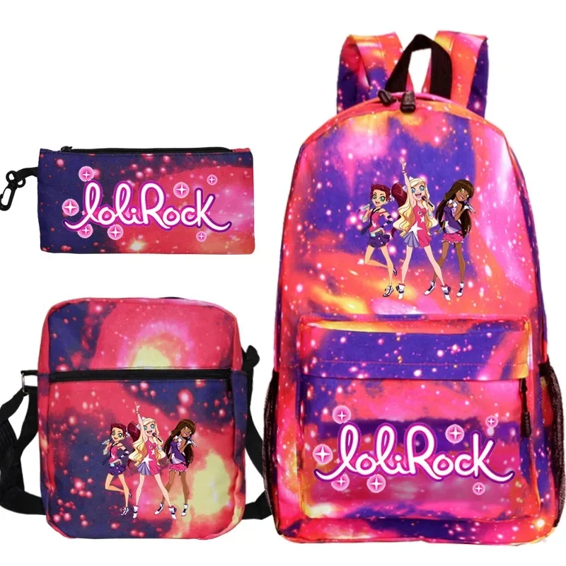 ensemble de sac à dos lolirock mignon pour garçons et filles, sacs d'école animés, sac à dos de voyage pour hommes et femmes, cadeau pour adolescents, 3 pièces