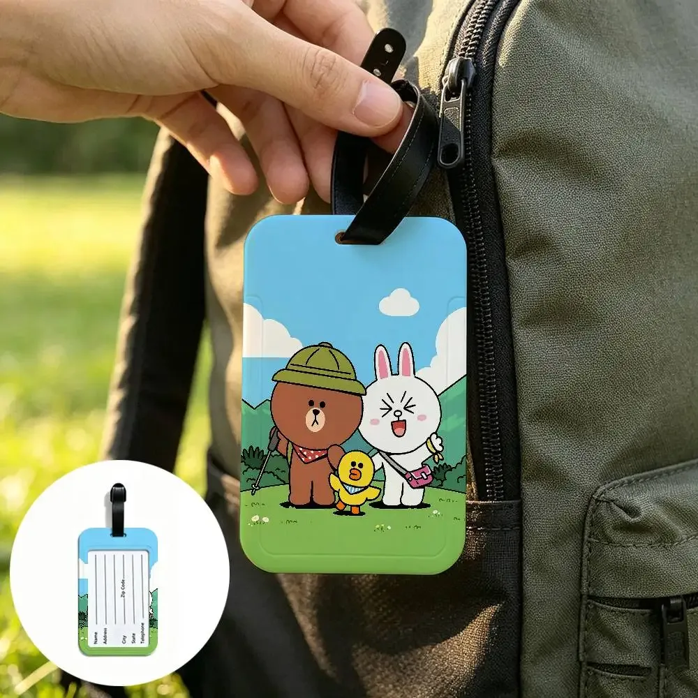 l-line animation friends étiquette de bagage universelle en pvc anti-perte avec carte d'information pour valise et sac à dos