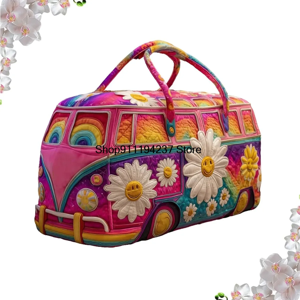 sac de voyage matelassé hippie van, sac de voyage matelassé hippie journey, sac de voyage week-end vintage à motifs floraux, sacs de sport