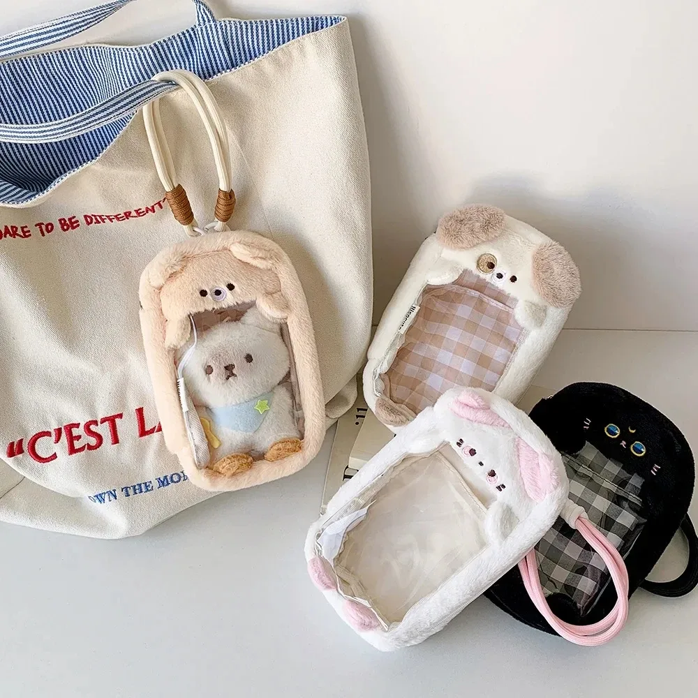 Sac à dos de style INS pour étudiants, sac de présentation portable en forme de chiot et de chat de dessin animé Kawaii avec pendentif