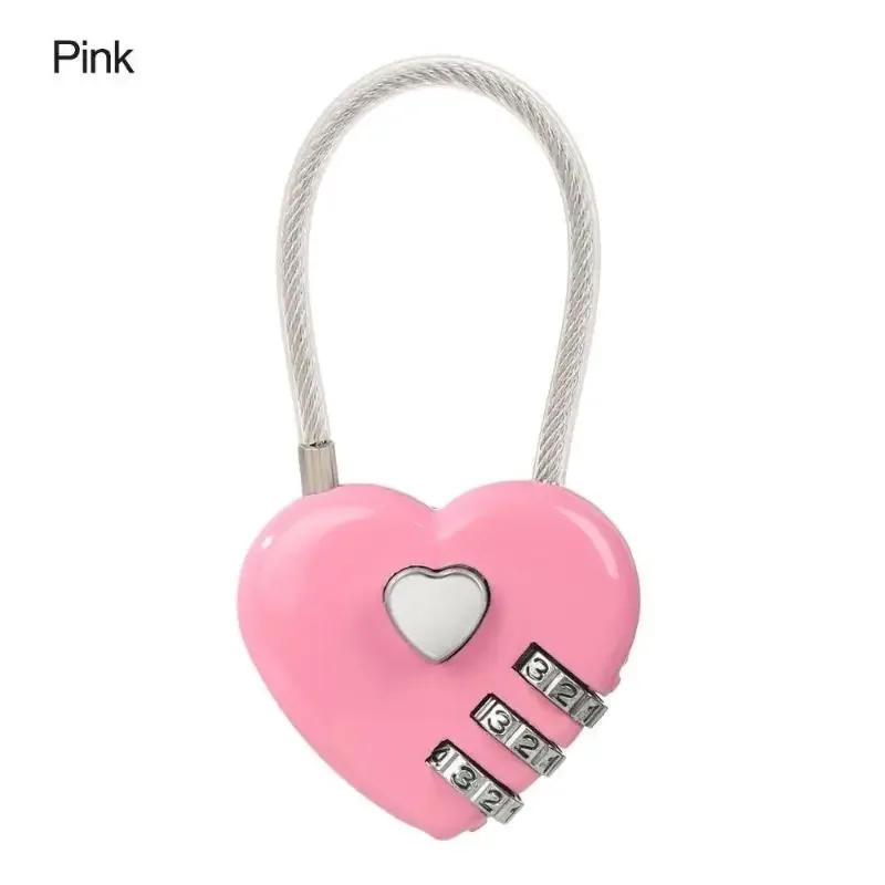 cadenas serrure tsa code trois chiffres forme coeur mettre plastique brillant noir bleu rose rouille resistant durable usage voyage
