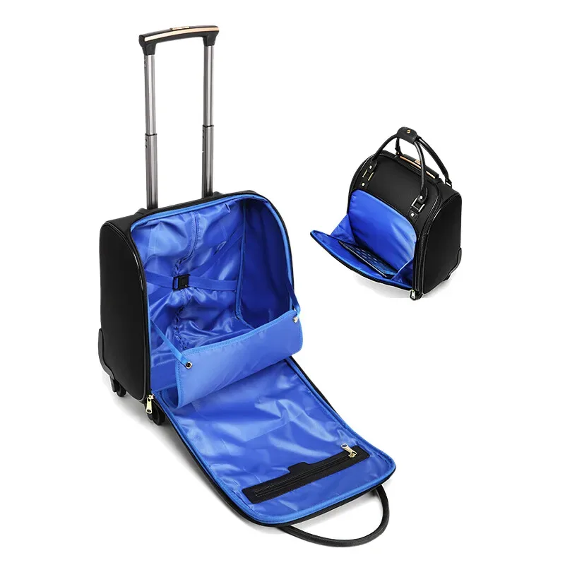 sac voyage toile motif couleur noire blanche rouge bleu abeille rétro compact elégant roulettes toupie poignées latérales supérieure