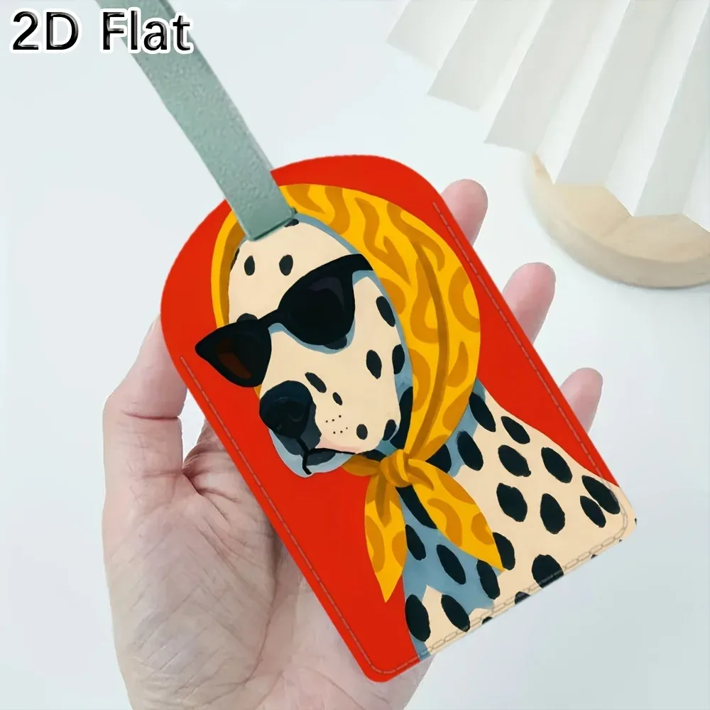 étiquette de bagage chien dalmatien avec foulard et lunettes de soleil imprimées, étiquette de voyage pour identification de valise, cadeaux de voyage