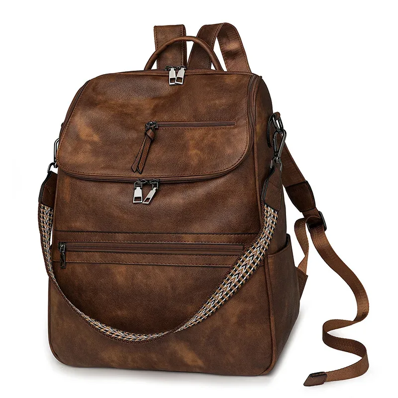 nouveau 2025 femmes grand sac à dos pour ordinateur portable en cuir 15.6 pouces étanche décontracté mode affaires rétro voyage sac à bandoulière pour collège