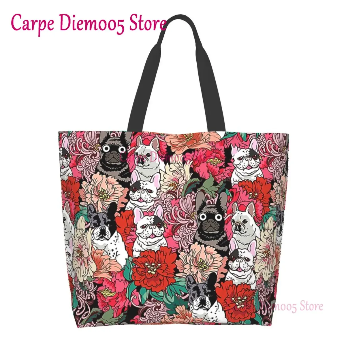 sac fourre-tout grande capacité pour femme, sac d'épicerie pour femme, bouledogues français mignons, initié