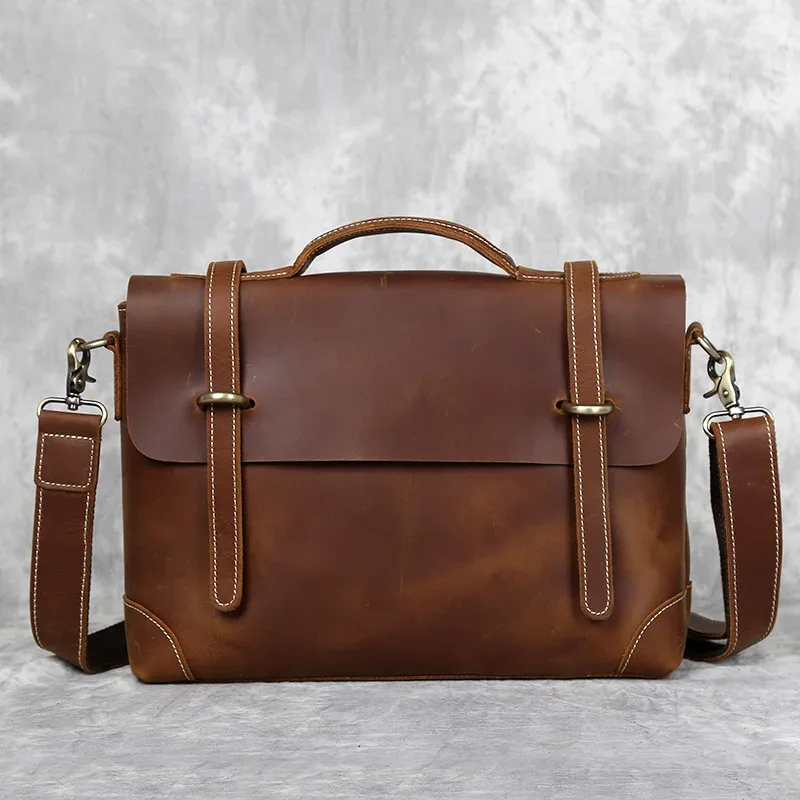sac à main rétro en cuir pour hommes, sac à bandoulière avec couche supérieure en cuir de vache, porte-documents crazy horse, sacoche d'ordinateur de grande capacité, nzpj