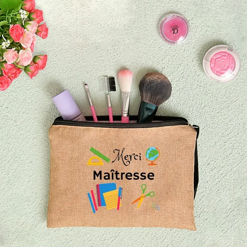 pochette zippée, cadeau pour professeur, merci maîtresse, sac de rangement pour professeur, trousse de maquillage pour femme, trousse à cosmétiques, pochette pour professeur, sac à cosmétiques