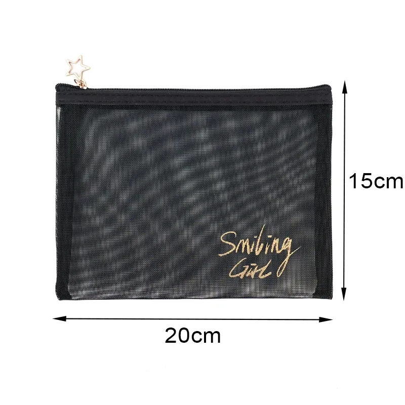 trousse de maquillage en maille noire de grande capacité, pochette de rangement, trousse de toilette décontractée à fermeture éclair, trousse de maquillage pour femmes, sac à cosmétiques de voyage