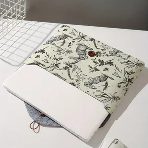 housse pour ordinateur portable à imprimé floral sketch rabbit, fermeture à bouton, sac de protection antichoc pour ordinateur portable, pour voyage et bureau