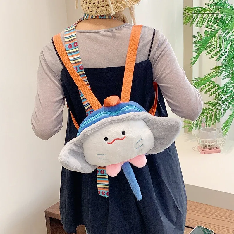 sac à dos en peluche de grande capacité pour enfants, sac à beurre, sac à dos initié, dessin animé, animal marin, mignon, personnalité de la mode, drôle