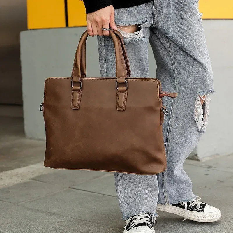 sacs à main vintage pour hommes, sacoche d'affaires pour ordinateur portable, sac à bandoulière tendance avec poignée supérieure et sacs bandoulière