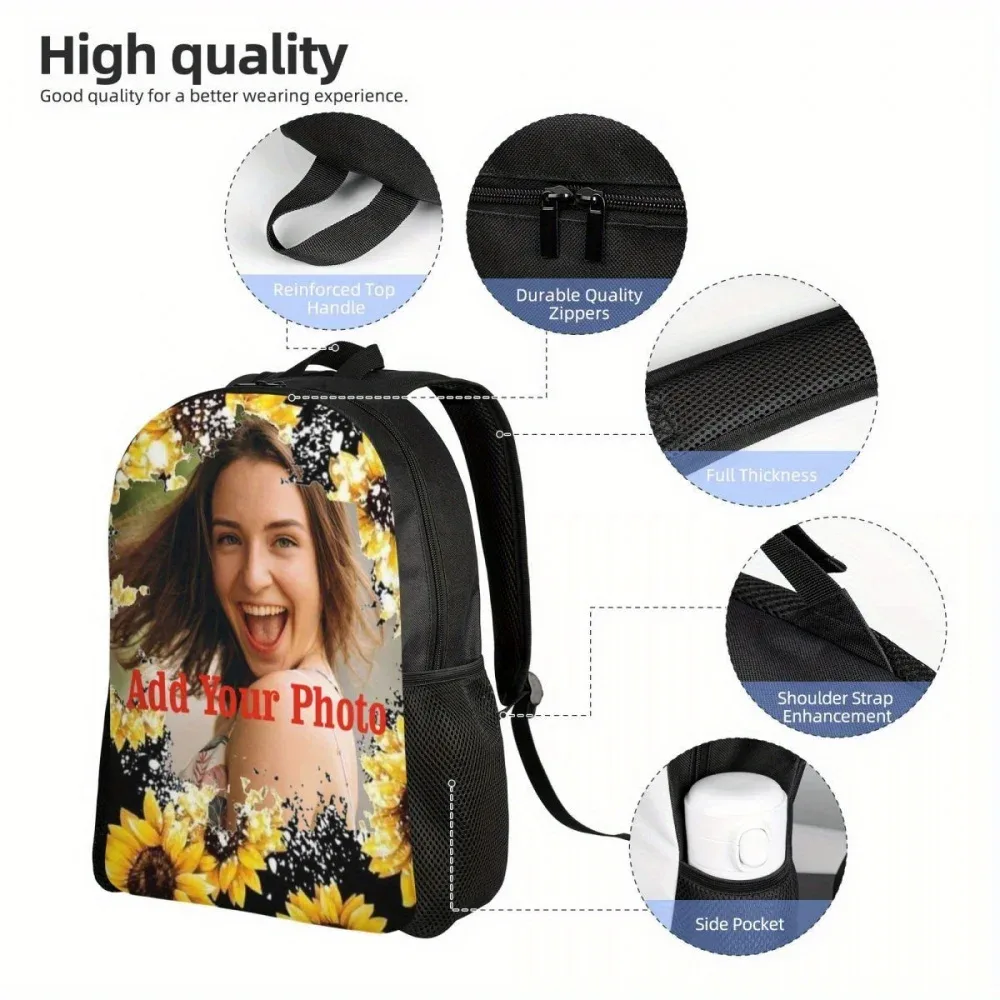 sac à dos personnalisé avec photo, sac à dos imprimé avec votre propre image, sac à dos décontracté pour l'école et les voyages, sac à dos photo personnalisé, cadeau