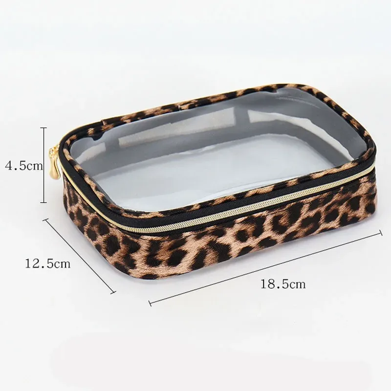 trousse de maquillage léopard imperméable grande capacité, 1/3 pièces, unisexe, transparente, pour voyage, organiseur de cosmétiques, trousse de toilette portable à fermeture éclair