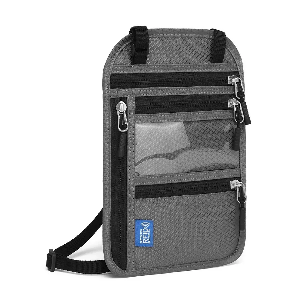 sac de passeport anti-rfid multi-poches, étanche, antivol, avec sangle de cou réglable, portefeuille de cou