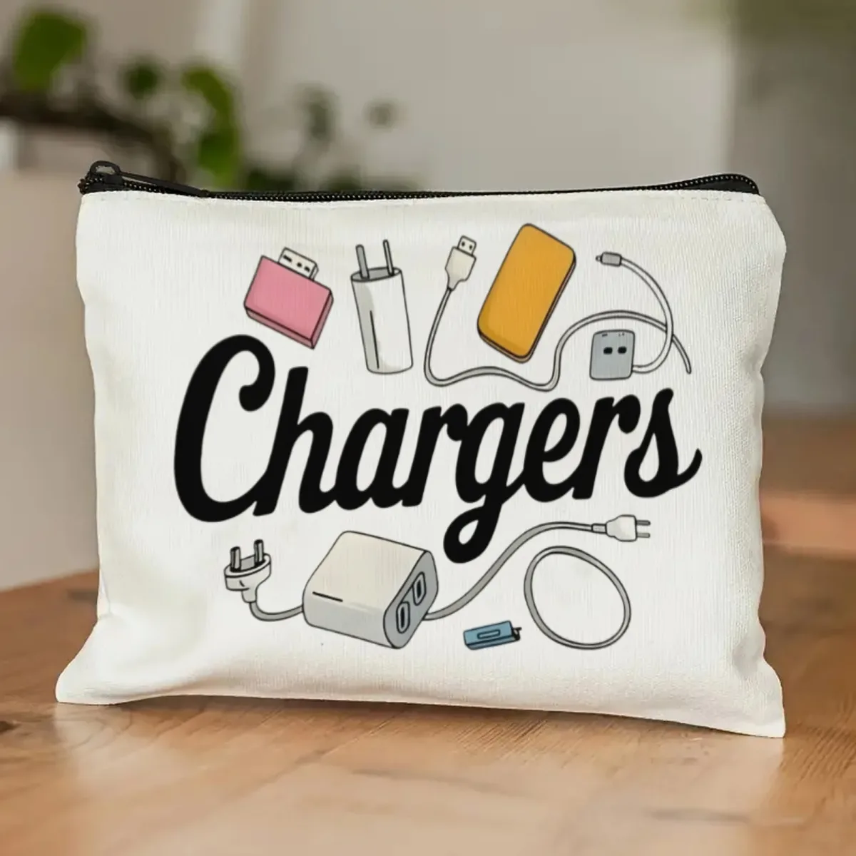 organisateur voyage polyester blanc dessins chargeurs électroniques accessoires câbles usage journalier voyage sport couture