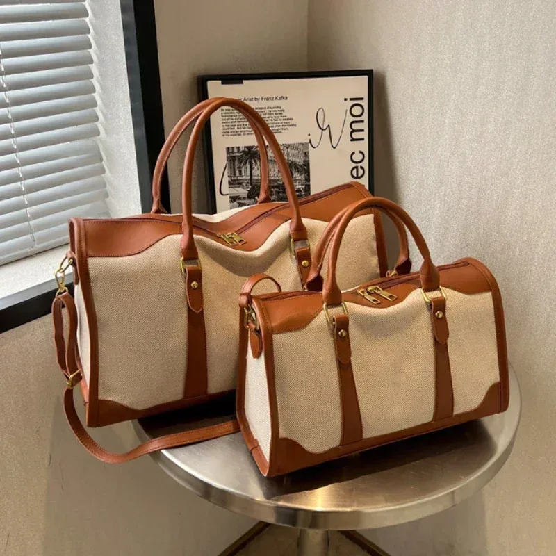 sac à main de rangement de voyage pour femmes, sac de bagages de fitness vintage, sac à bandoulière simple, grand sac en nylon et cuir pu, 2026 sacs à main
