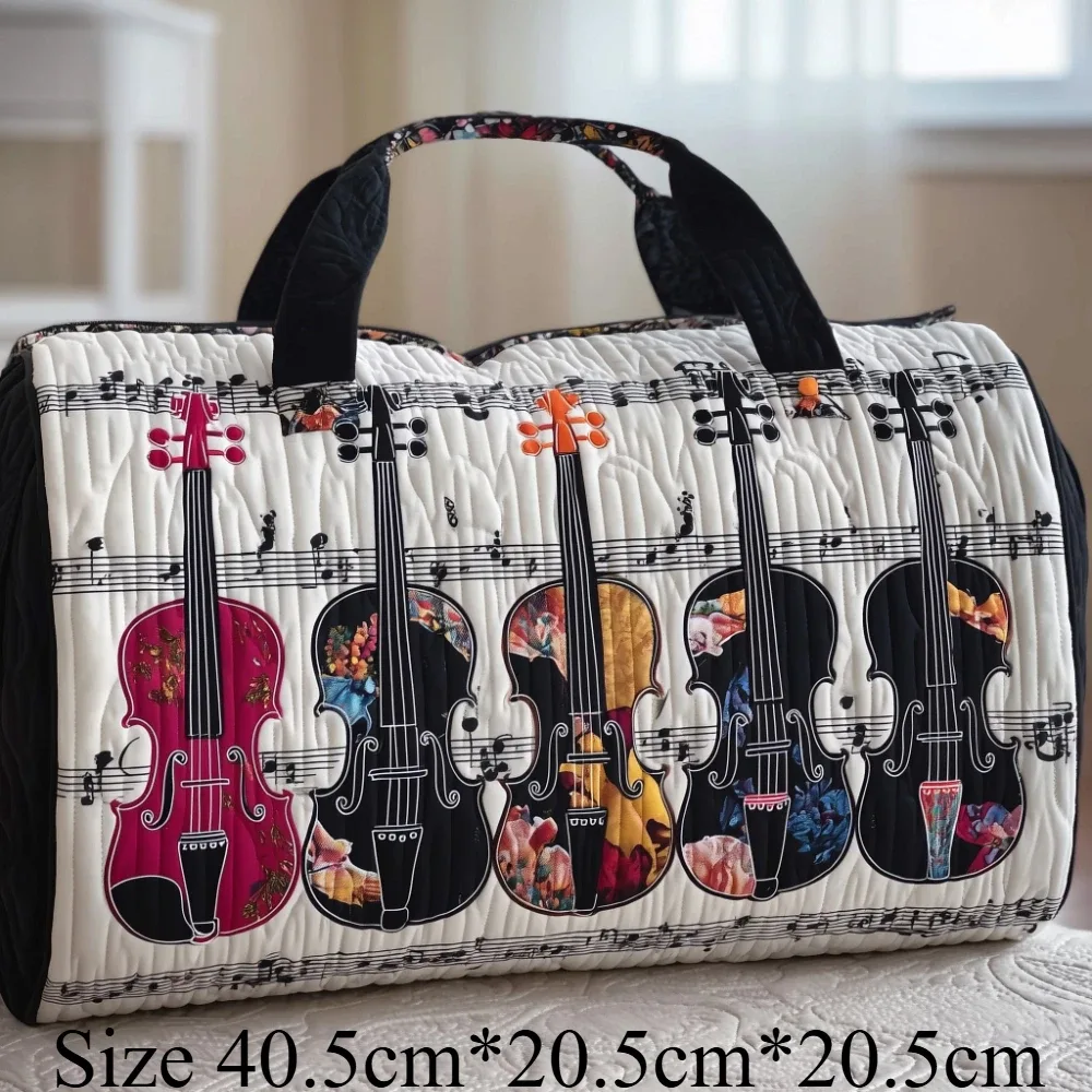 sac de voyage matelassé imprimé en 3d motif violon, sac fourre-tout tendance pour festival de musique, grande capacité, sac de week-end pour les amateurs de musique et les couples