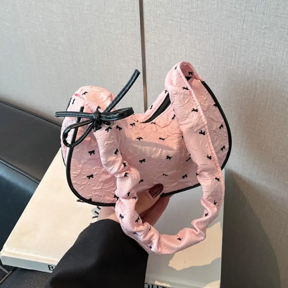 sac à bandoulière rose blanc, grande capacité, sacoche à nœud papillon, joli sac à main sous les bras pour adolescentes, école, collège, tenue décontractée l1q0