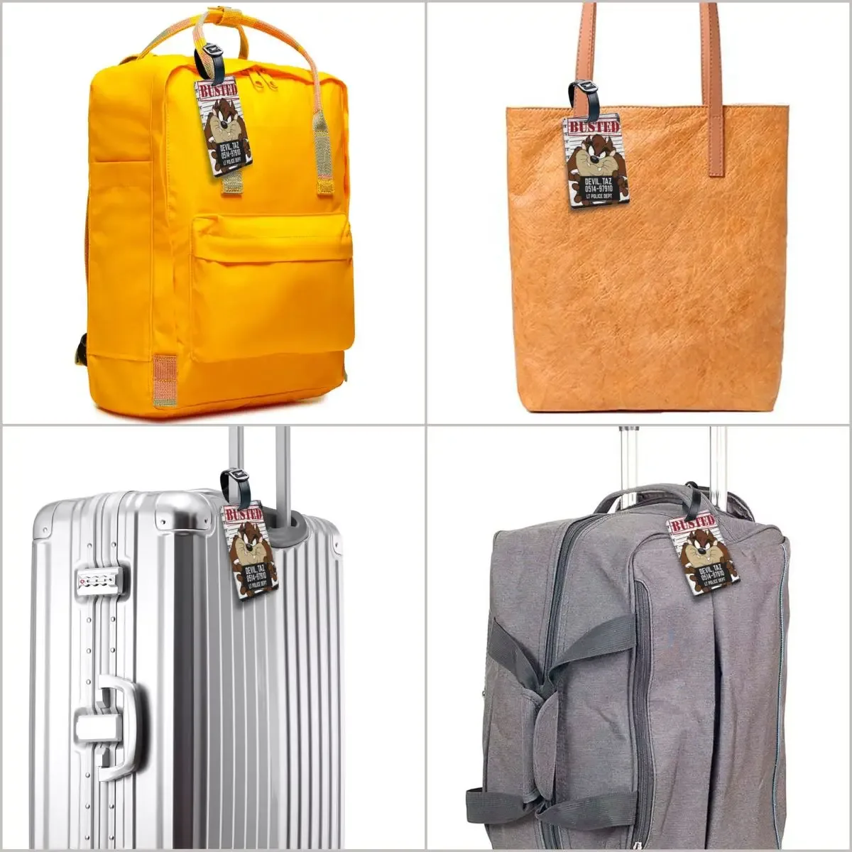 étiquette bagage pvc transparente rouge blanche humoristique taz tasmanie crime voyage accessoires identification valise