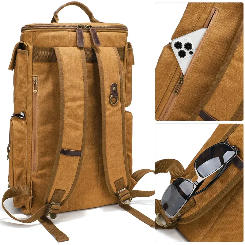 vintage cuir man16 pouces sac à dos pour ordinateur portable toile cirée sac à dos à bandoulière sac à dos de voyage pour hommes femmes