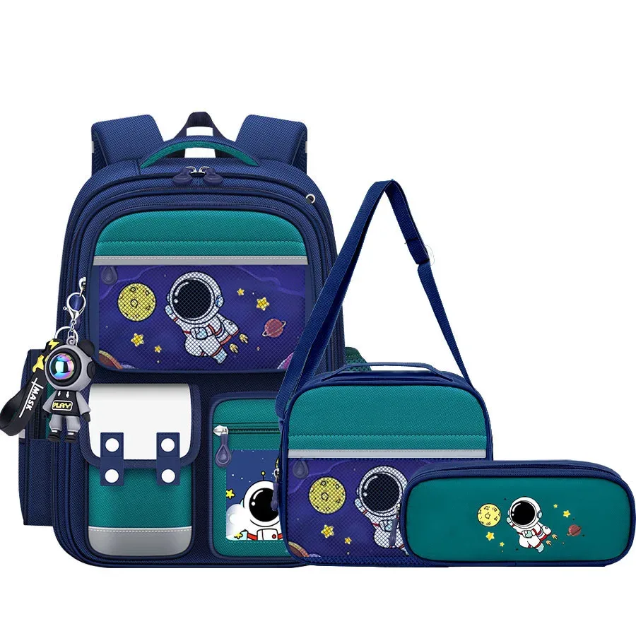 sac dos nylon astronaute étoiles bleu foncé pochette déjeuner pochette crayons sacs scolaires grande capacité préppy