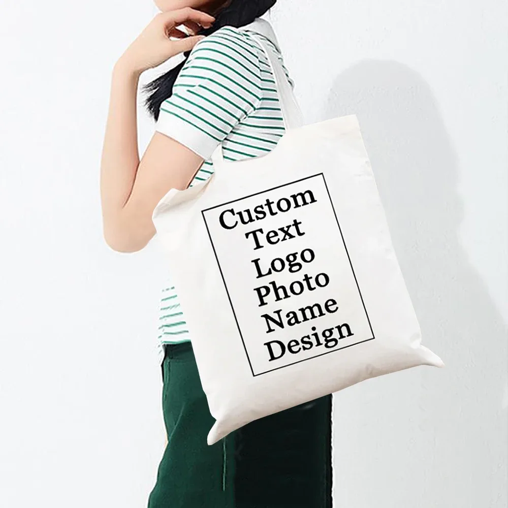 grand sac fourre-tout en toile avec logo imprimé personnalisé, nom de l'image, cadeau de demoiselle d'honneur personnalisé pour amis, shopping, plage, voyage, sacs à main