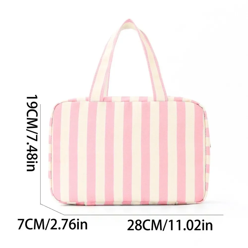 trousse de toilette de voyage suspendue portable rayée avec crochet, sac de maquillage pliable 4 volets grande capacité, organisateur cosmétique de voyage