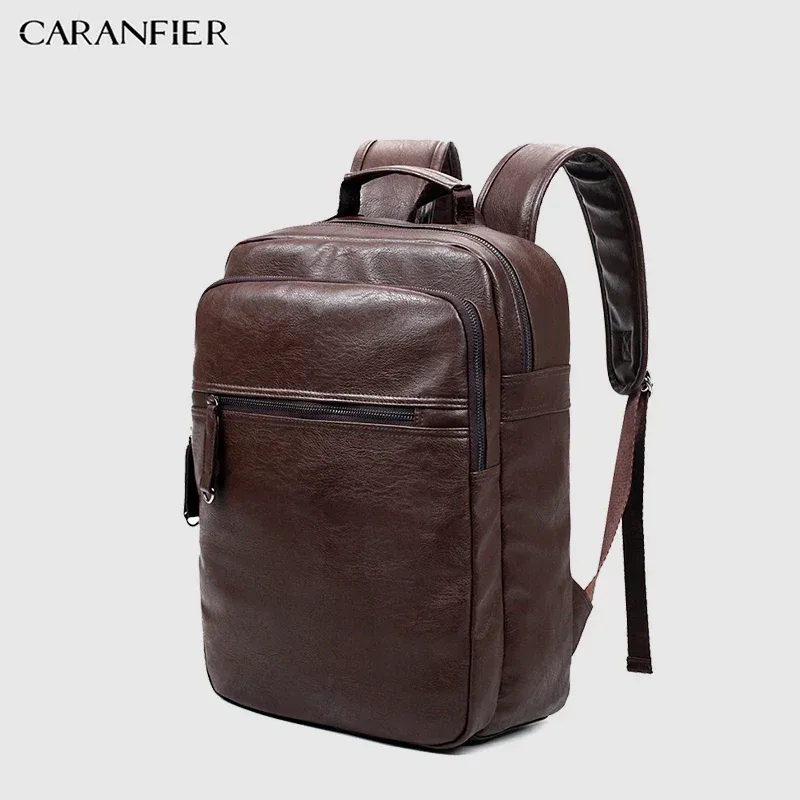 sac dos cuir pu marron foncé vintage bandoulière arquée poche latérale anti rayures grande capacité usage scolaire voyage