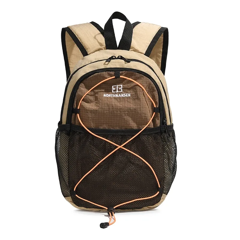 sac dos toile beige bandes noires poche intérieure fendue ceintures jacquard randonnée sport décontracté