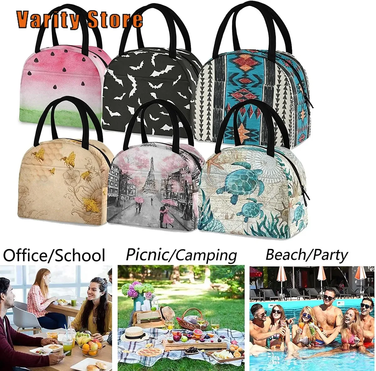 pop art pdpdogs-sac fourre-tout à déjeuner réutilisable avec poche avant, sac isotherme thermique isolé pour la rentrée scolaire, le travail, le pique-nique