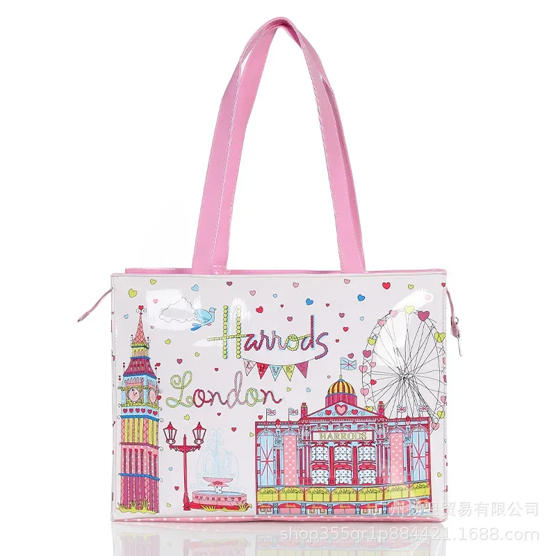 sac fourre-tout imperméable en pvc à imprimé cartoon pour femmes, sac à main décontracté et portable, sac pour le shopping, les trajets quotidiens et l'utilisation quotidienne en extérieur. ﻿