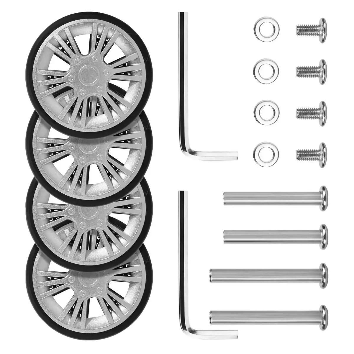 guguluza lot de 4 roues de rechange argentées pour bagages avec vis, roulettes de valise de voyage diamètre 55 mm, pièces de réparation pour chariot