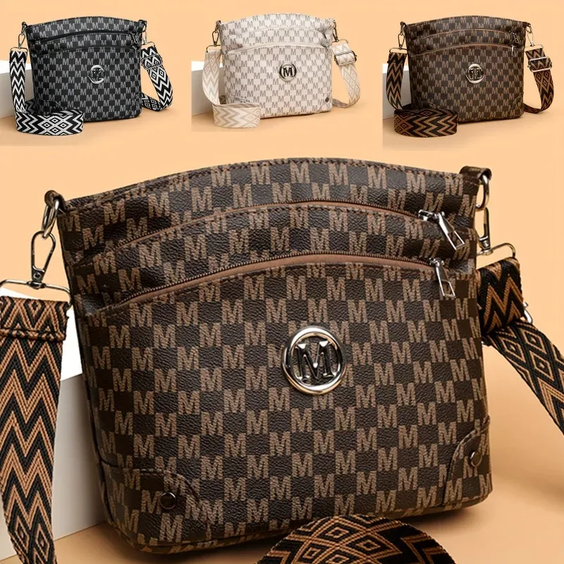 Sac à bandoulière élégant pour femmes avec badge «M», multi-poches, bandoulière réglable, sac à bandoulière pour femmes, parfait comme cadeau
