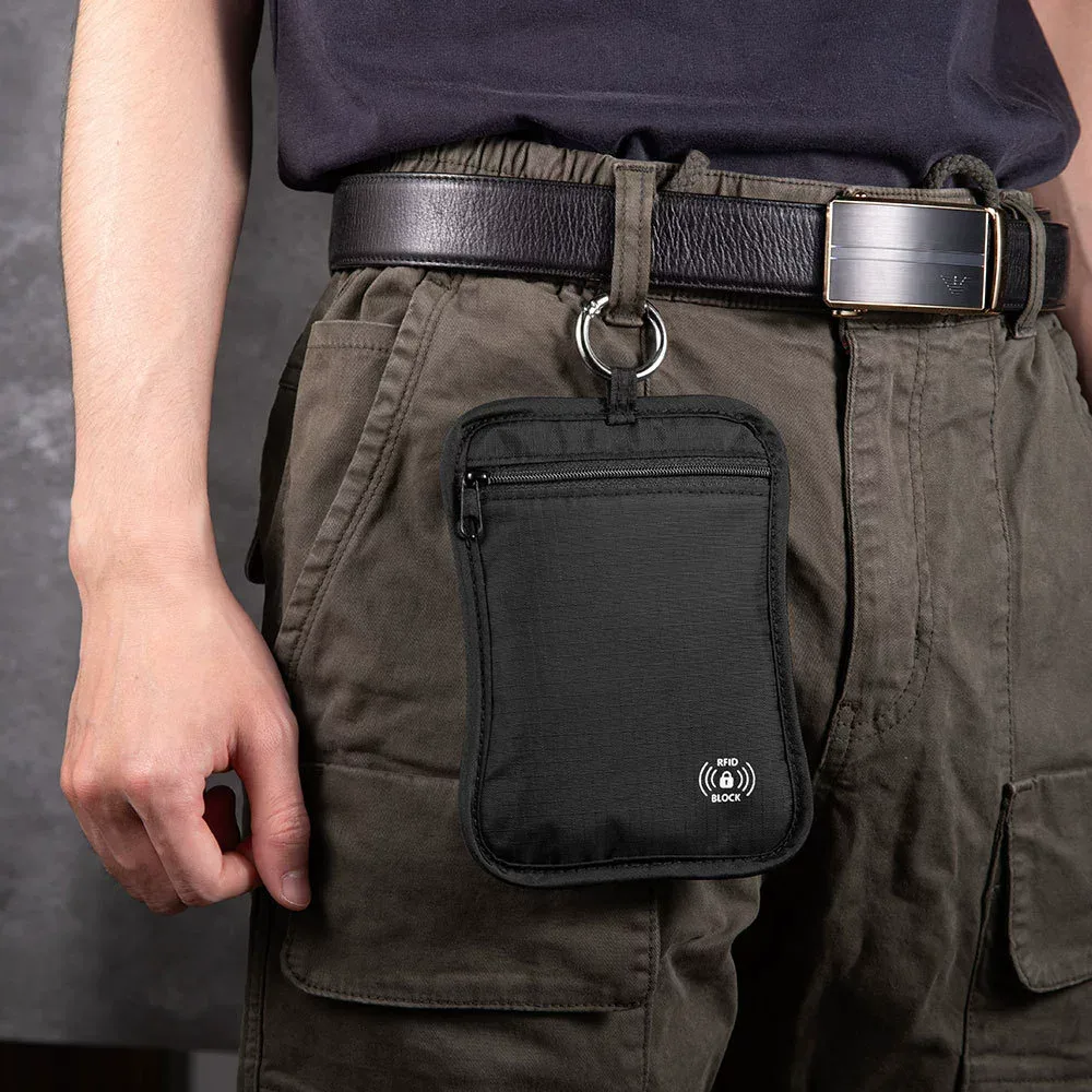 portefeuille de voyage rfid antivol pour cartes et passeports, pochette pour clés, sac de rangement pour téléphone, étui à cartes avec blocage rfid et crochet de verrouillage pour hommes et femmes
