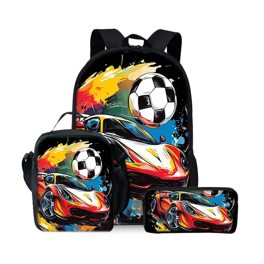 nouvel ensemble de sacs à dos trois pièces à motif football pour garçons et filles – meilleurs cadeaux – sac à dos scolaire 2d plat dessin animé pour enfants