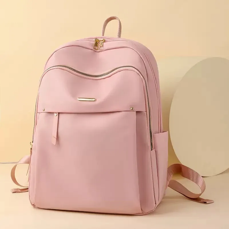 sac à dos en nylon rose pour femmes, grande capacité, imperméable, sac d'école de voyage pour adolescentes, sac à dos tendance pour ordinateur portable avec port usb