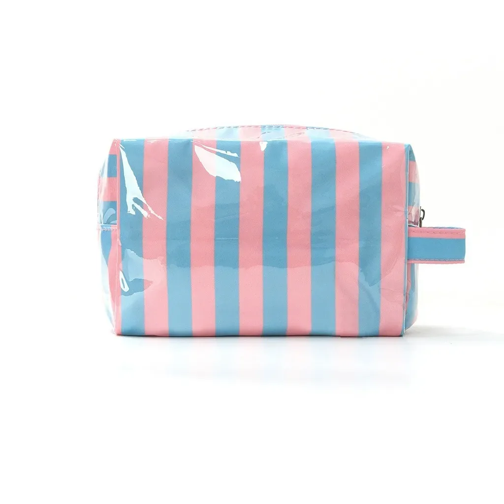 grande trousse de toilette de voyage rayée grande capacité, organisateur portable étanche pour maquillage et soins de la peau, idéale pour les vacances et les voyages en bus