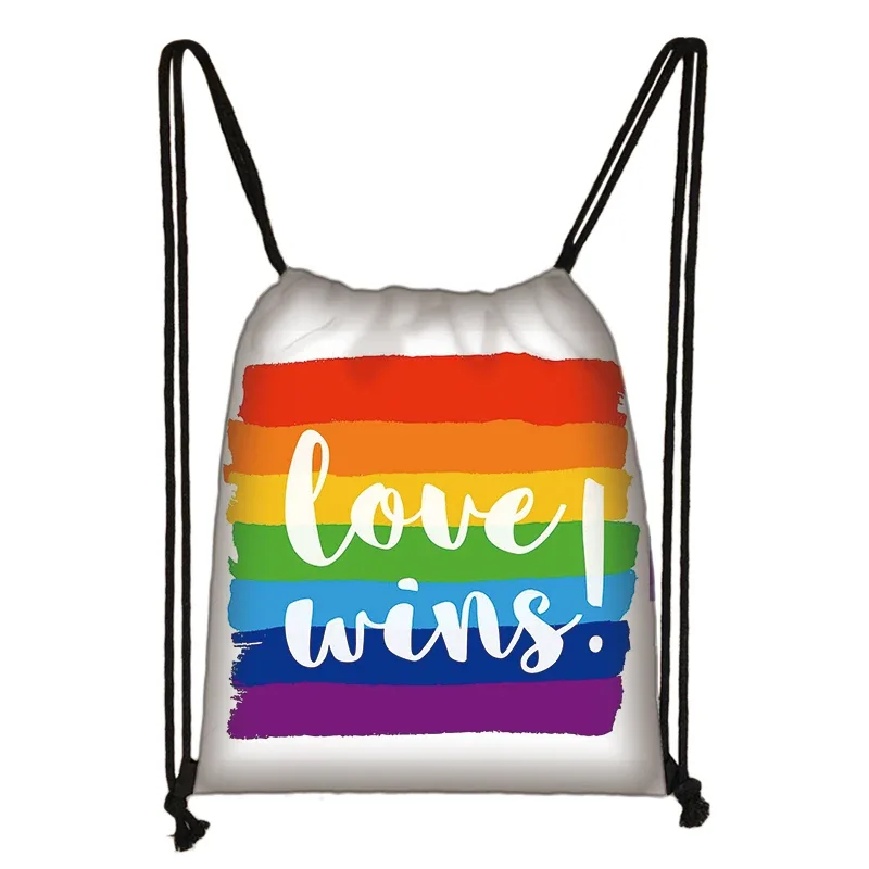 sac à dos à motif de cœur arc-en-ciel lgbt, sacs à cordon de proximité pour les zones de voyage, sac de rangement arc-en-ciel, mode thon, lesbienne et gay pride, cadeau