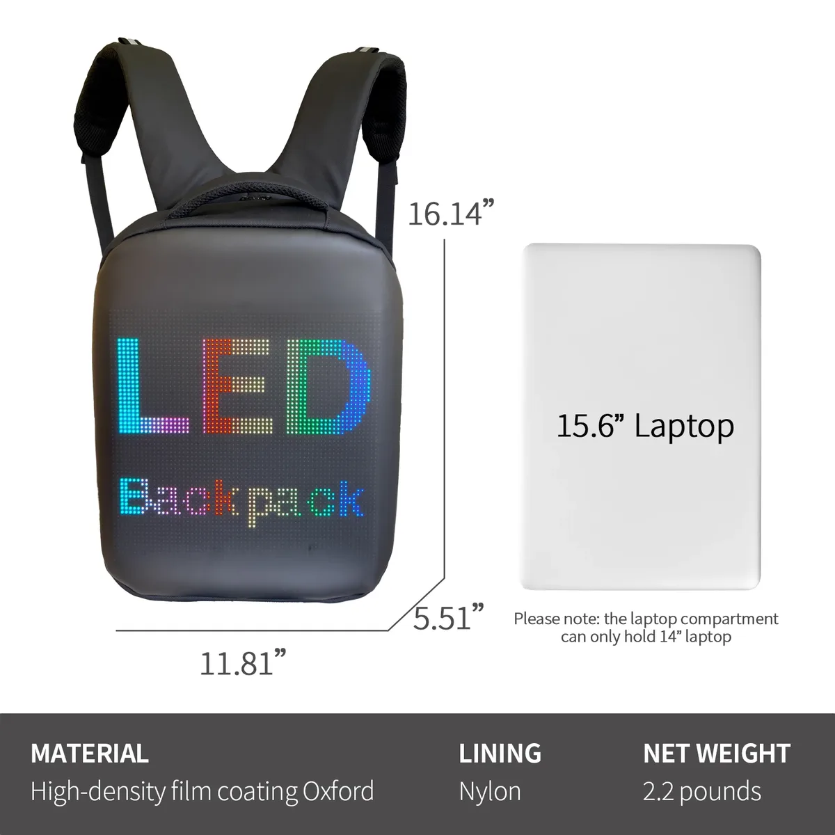 sac à dos led publicitaire avec écran, wi-fi et bluetooth pour voyage express, personnalisable avec nom et logo, pour homme