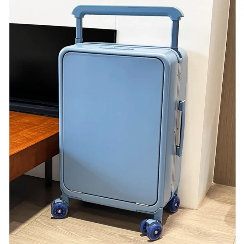 valise à roulettes avec poche pour ordinateur portable à ouverture frontale, poignée large, valise de voyage 20 pouces, bagage à main, cadre en aluminium, valise trolley