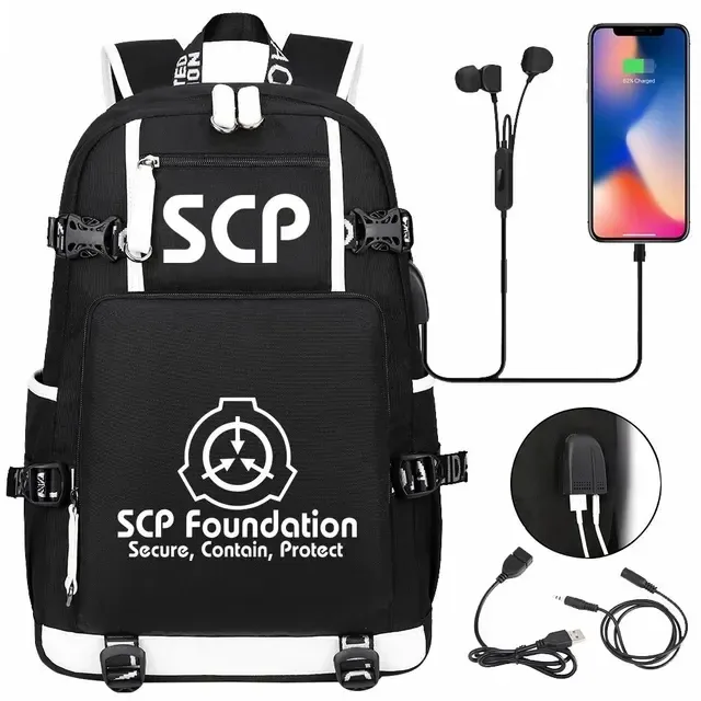 sac à dos scp foundation cartable noir, sacs d'école de dessin animé pour enfants adolescents, sac à dos de voyage scp, sacs initiés par ordinateur portable usb