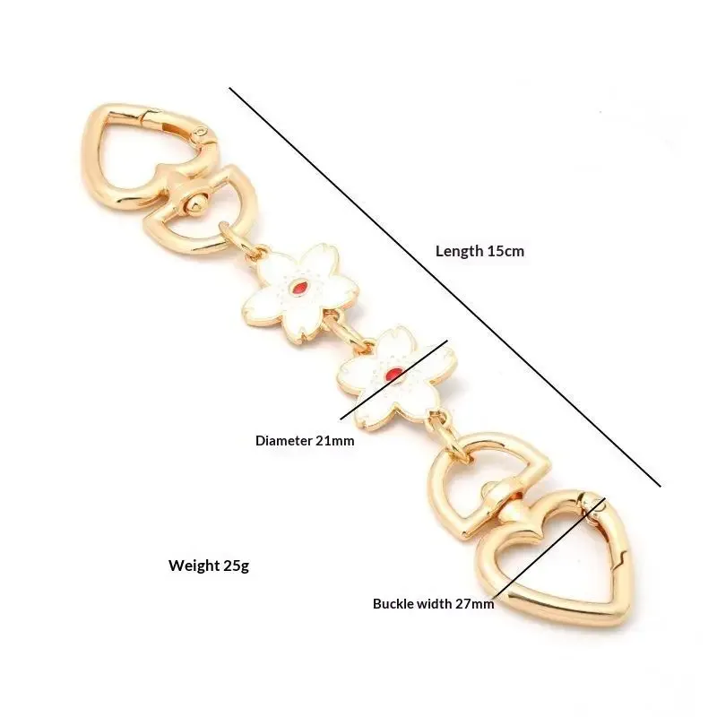 bracelet extensible zinc motif fleur coeur décoration sac femmes chaîne ornementation multifonction usage jour personnalisation style chic mode transport