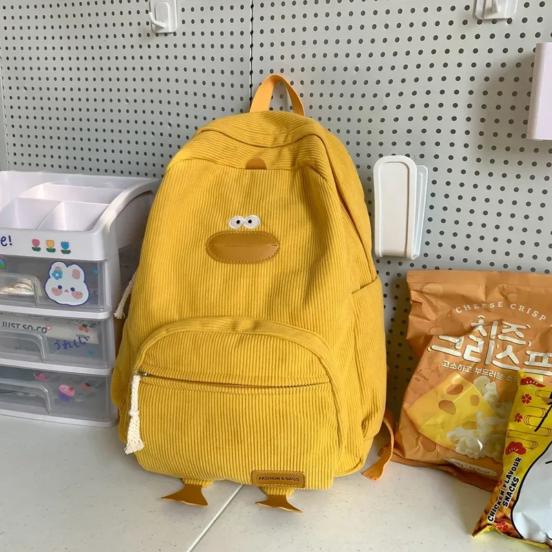 sac à dos en velours côtelé avec motif de canard mignon, grande capacité, design 3d avec pattes de canard, léger, décontracté, pour étudiants, adolescents, voyages