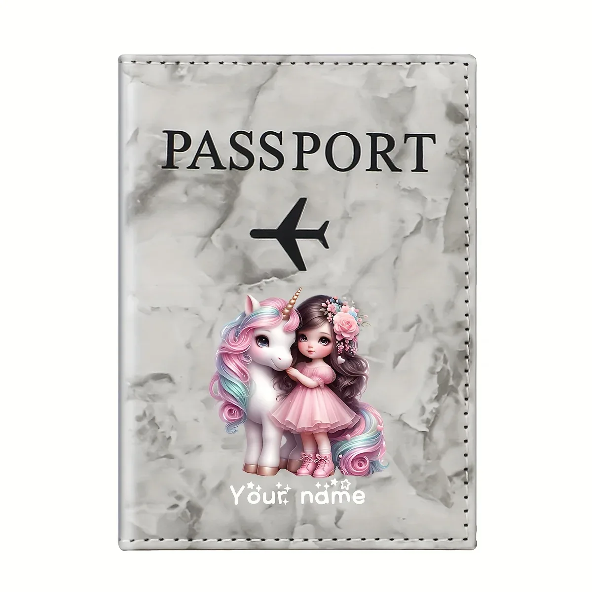 porte-passeport en pu à motif licorne pour fille, avec icône d'avion doré, porte-cartes, portefeuille de voyage, cadeau pour les voyageurs et les professionnels