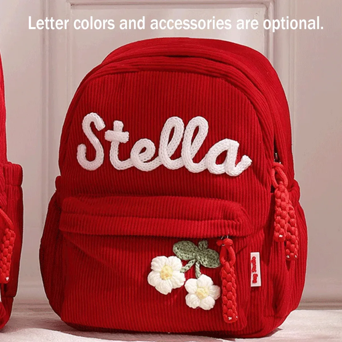 sacs à dos personnalisés en velours côtelé – sacs à dos brodés sur mesure, décorations florales/animalières, styles parent-enfant, sac pour sœur/frère