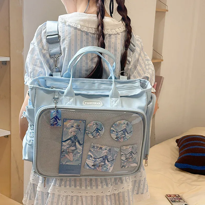 nouveau sac à dos harajuku badge transparent poupées montrer sac de douleur grande capacité sac fourre-tout à bandoulière y2k mode sac à dos bandoulière cadeau