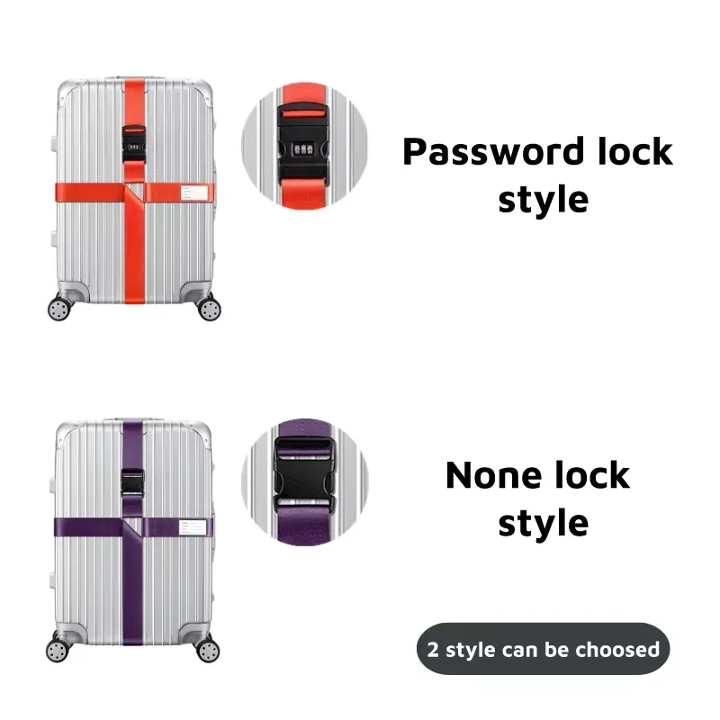 sangles de bagages en nylon avec porte-carte d'identité, réglables, pour l'organisation des bagages, avec cadenas à combinaison, accessoires de voyage anti-perte